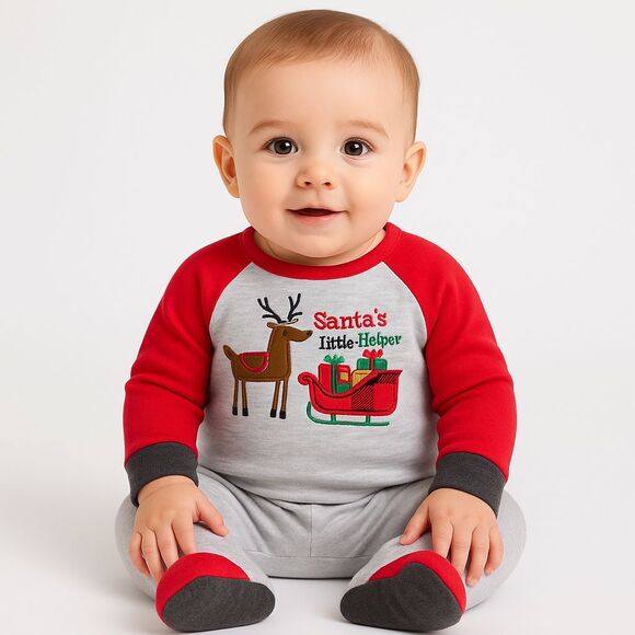 NWT Baby Essentials 3 Mths Boys "Santa's Little Helper" Footie Pajamas Christmas - Picture 1 of 9